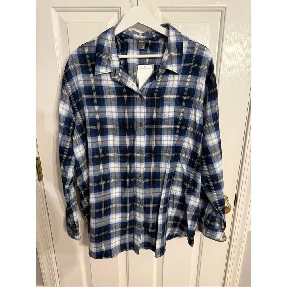 Eddie Bauer Tencel Soft Firelight Blue Plaid Flannel Shirt sz XXL NWT